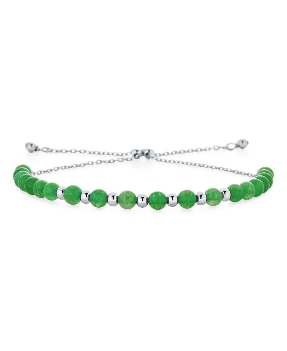 Bling Jewelry Minimalist Natural Green Jade Seed Bead Bolo Bracelet .925 Sterling Silver