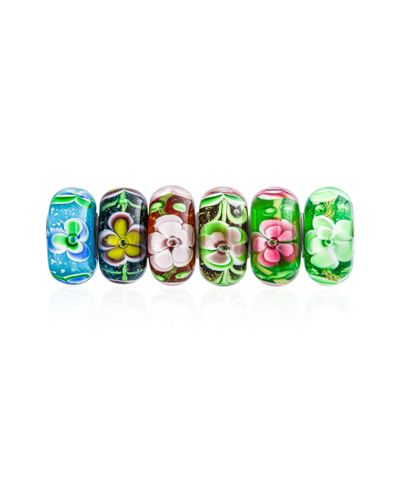 Набор подвесок Bling Jewelry.925 Sterling Silver Floral Glass Charm Bead (6-Pc Set)