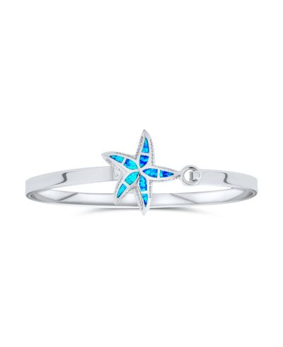 Bling Jewelry Nautical Starfish Created Opal Bangle Bracelet .925 Sterling Silver 7.5"