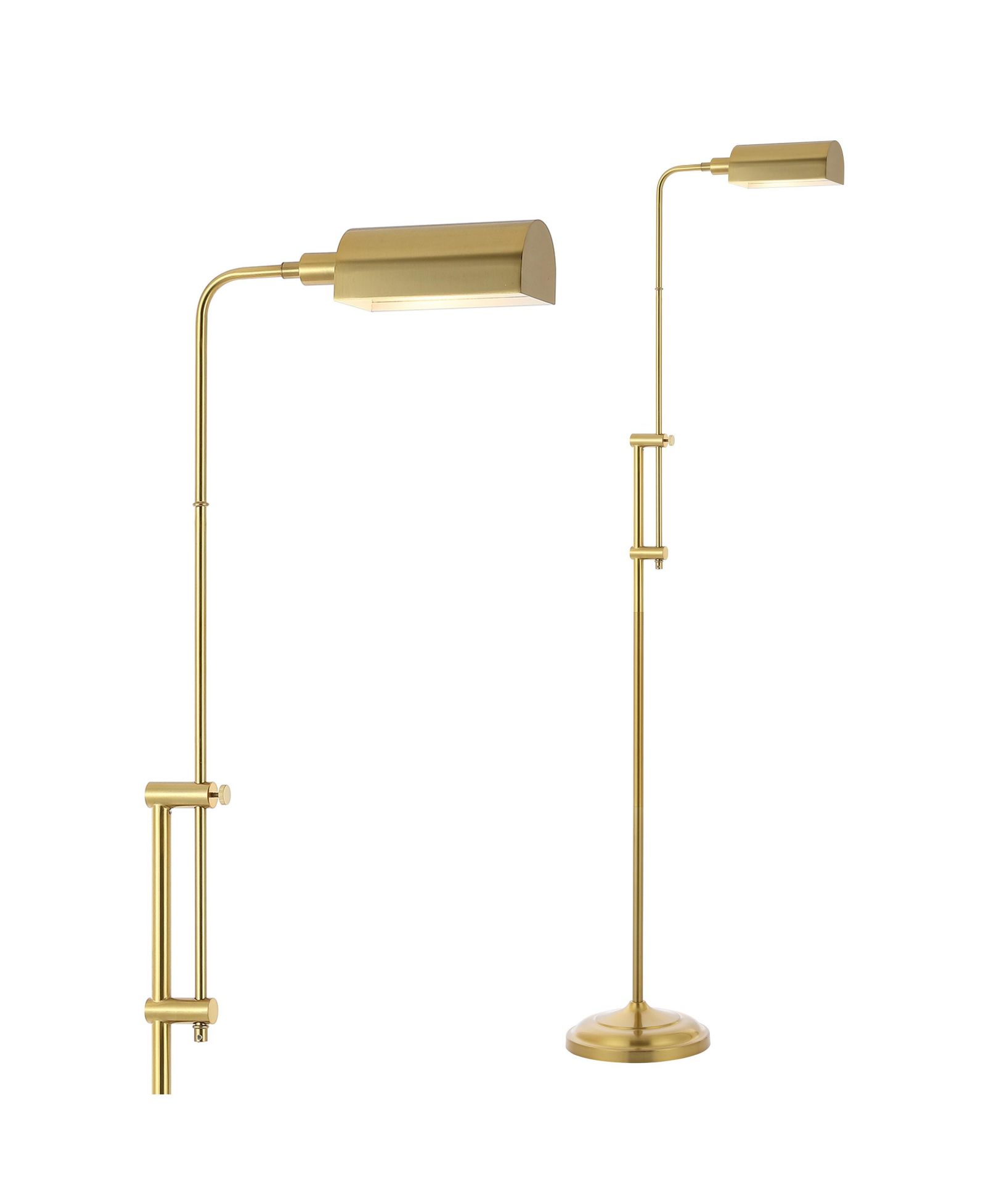 Zinnia 63" Industrial Minimalist Height-Adjustable Iron Pharmacy LED Floor Lamp, Brass Gold