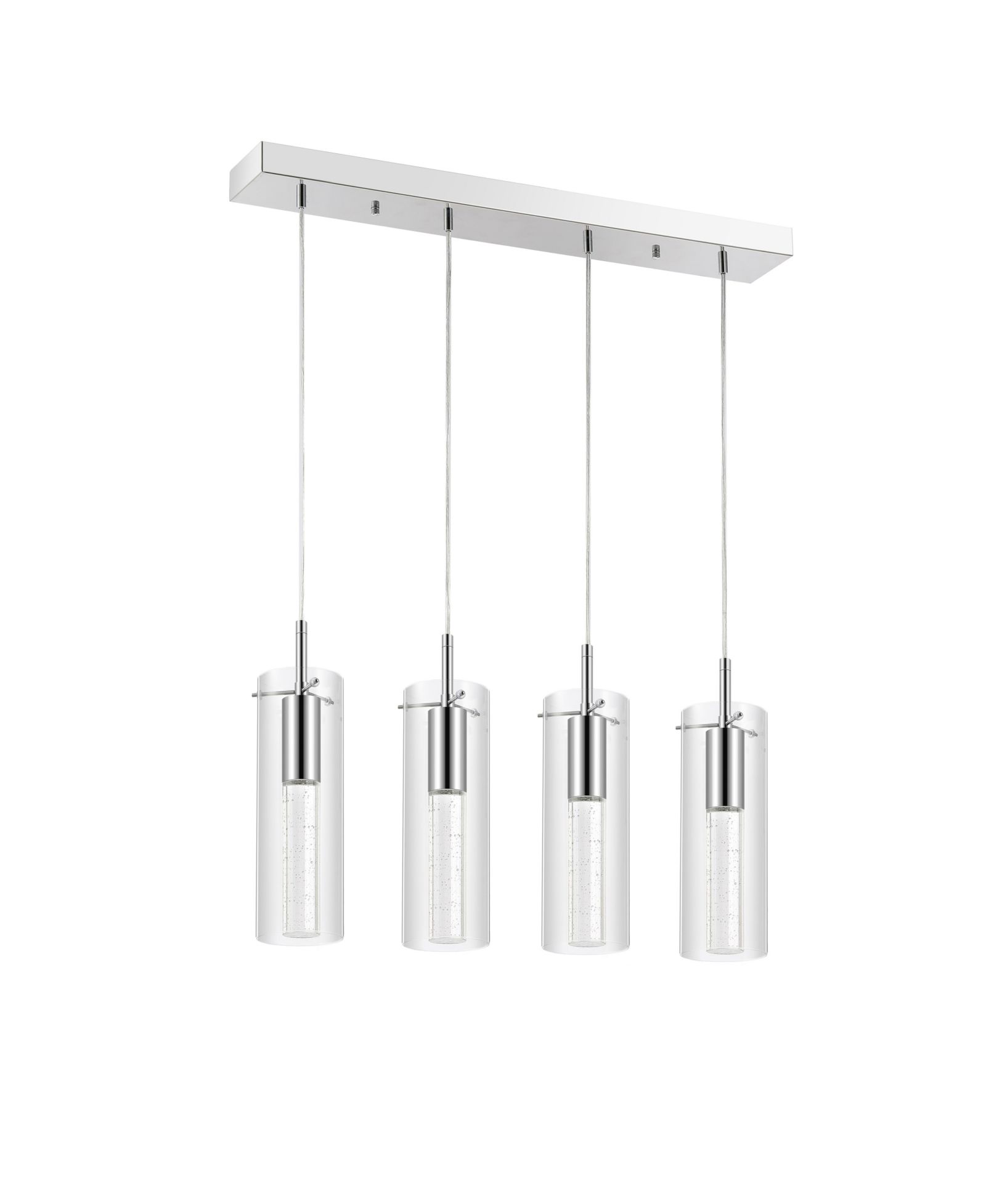 Jonathan Y Mium 29.5" 4-Light Modern Style Iron/Crystal/Glass Integrated LED Linear Pendant, Chrome