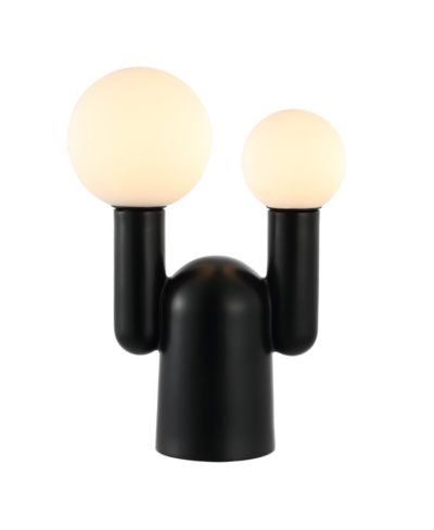 Leif 19" 2-Light Modern Mid-Century Resin/Iron/Frosted Glass Nordic Cactus LED Table Lamp, Black