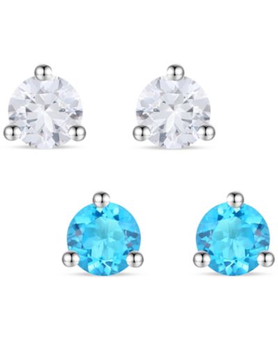 Macy's серьги-гвоздики с выращенными голубыми сапфирами (1/3 ct. t.w.) и выращенными белыми сапфирами (1/3 ct. t.w.) в стерлинговом серебре