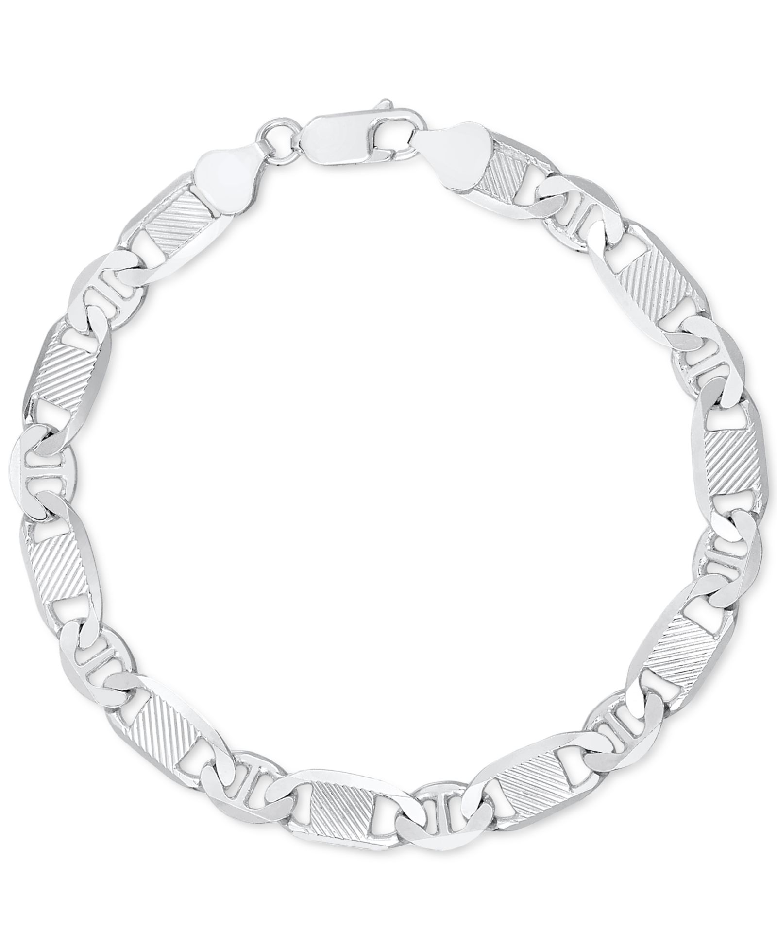 Italian Silver Men's Textured Mixed Mariner Link Chain Bracelet in 14k Gold-Plated Sterling Silver
