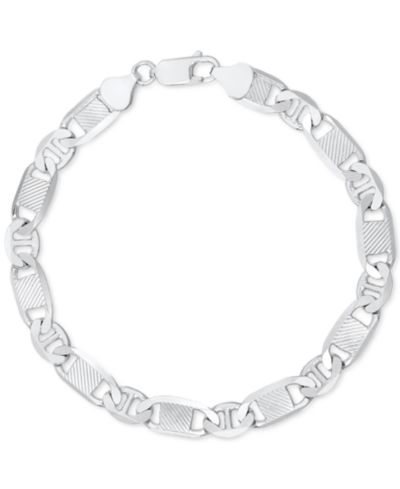 Italian Silver Мужской текстурированный браслет из Mixed Mariner Link из 14k Gold-Plated Sterling Silver