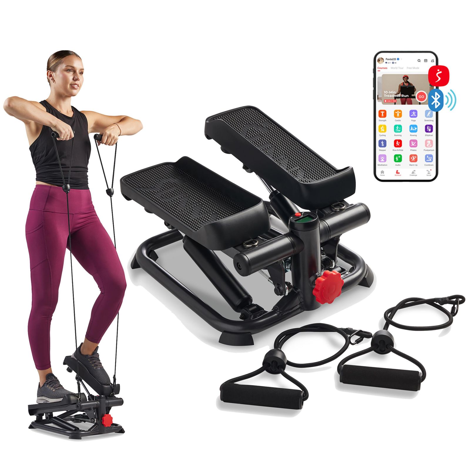 Степпер Sunny Health & Fitness Total Body Smart 2-in-1 с гидравликой, LCD монитором и эспандерами
