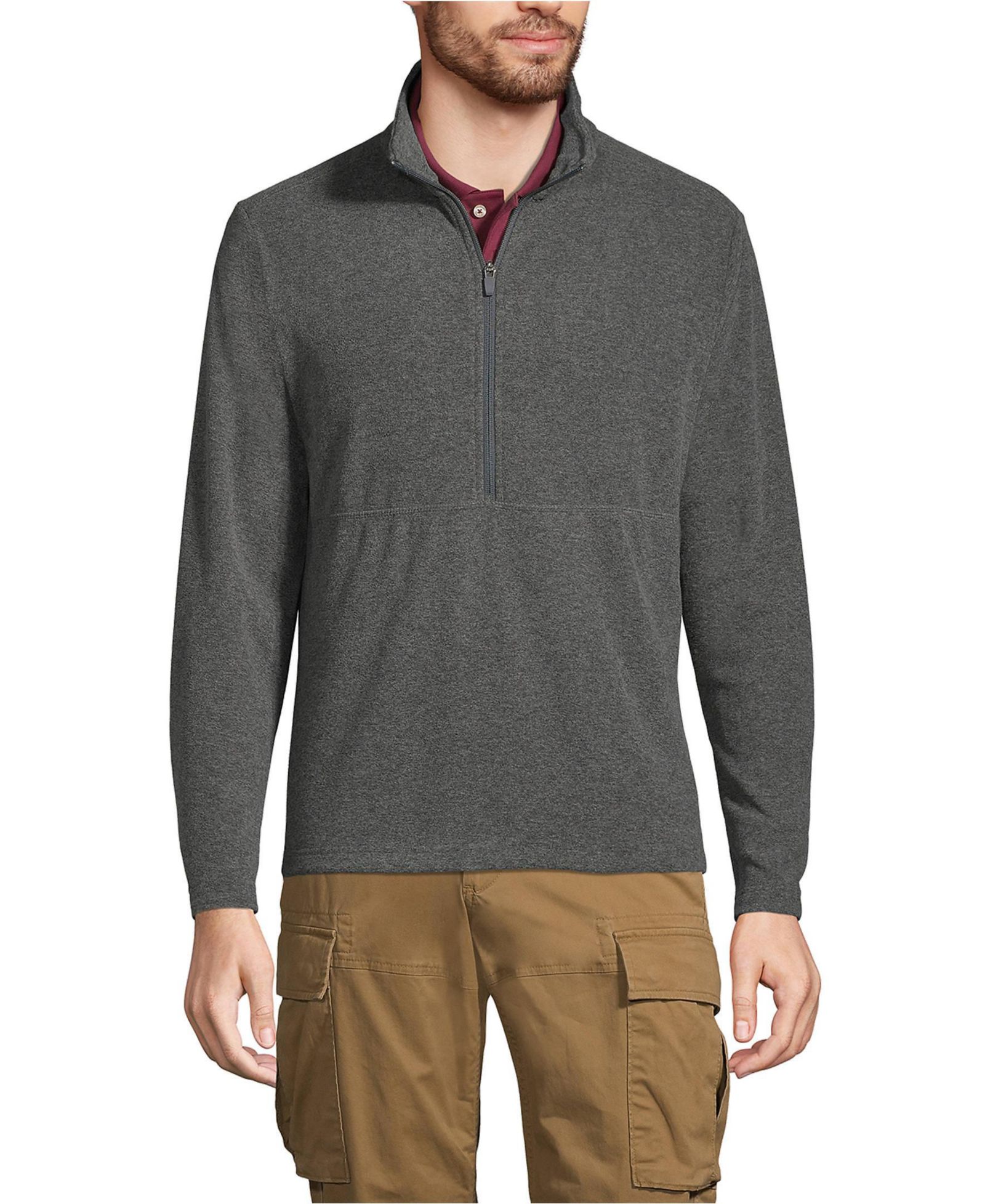 Lands' End Men's Thermacheck 100 Fleece Quarter Zip Pullover Top