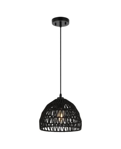Campana 10.25" 1-Light Bohemian Modern Woven Rope/Iron LED Pendant, Black