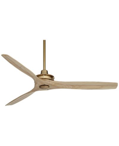 Casa Vieja 52" Windspun Modern Indoor Ceiling Fan 3 Blade Remote Control Soft Brass Finish Natural Wood Blades Bedroom Living Room