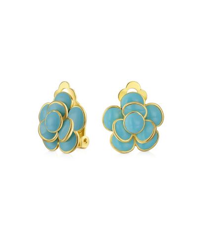 Bling Jewelry серьги-клипсы с красной розой, позолоченные