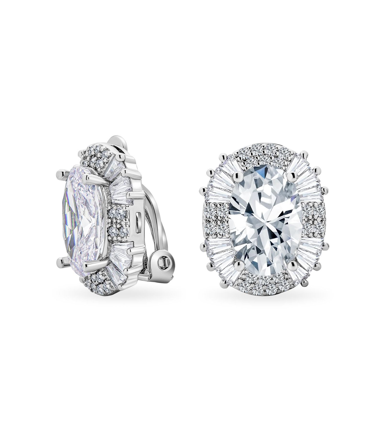 Серьги Bling Jewelry Art Deco Style Large Oval Clear Cubic Zirconia Clip On