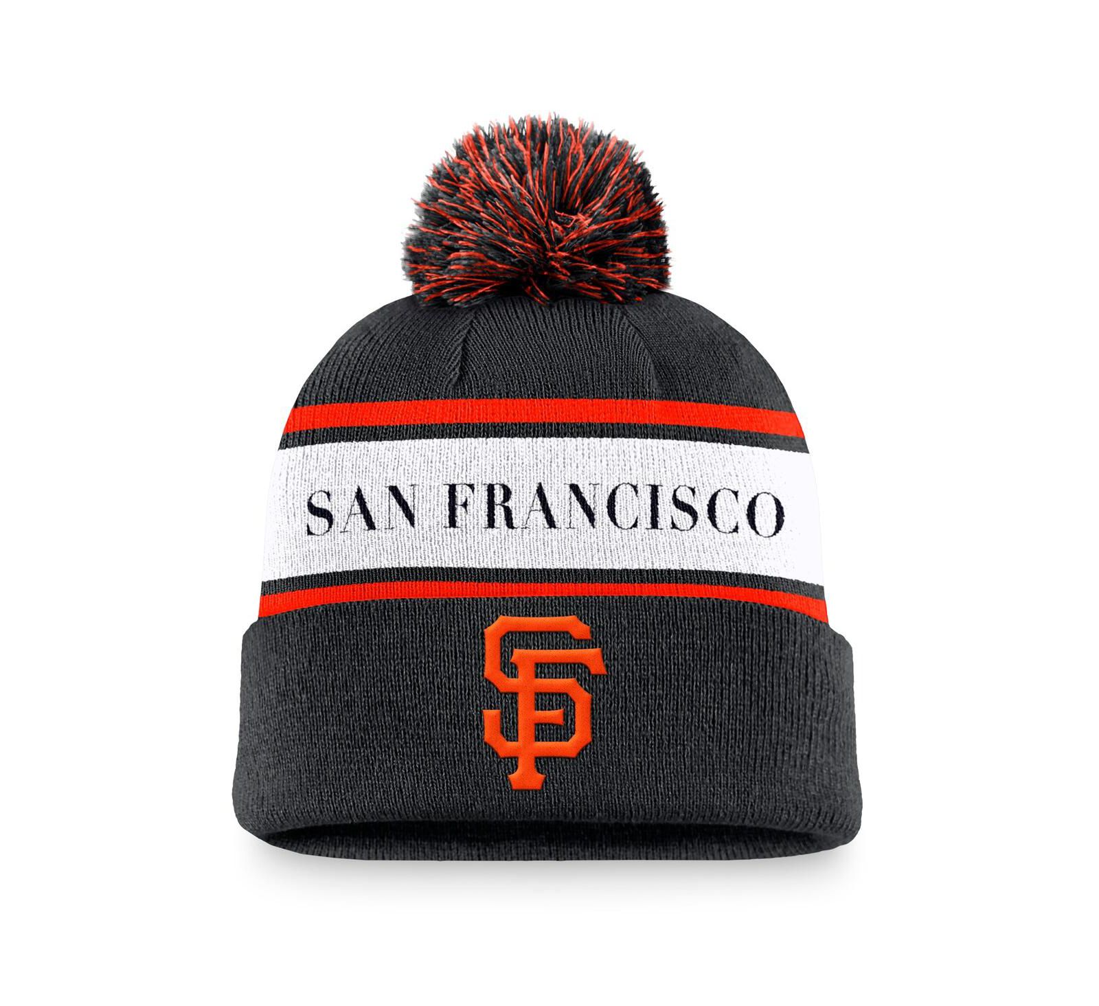 Nike Men's Black San Francisco Giants Team Stripe Peak Cuffed Knit Hat with Pom