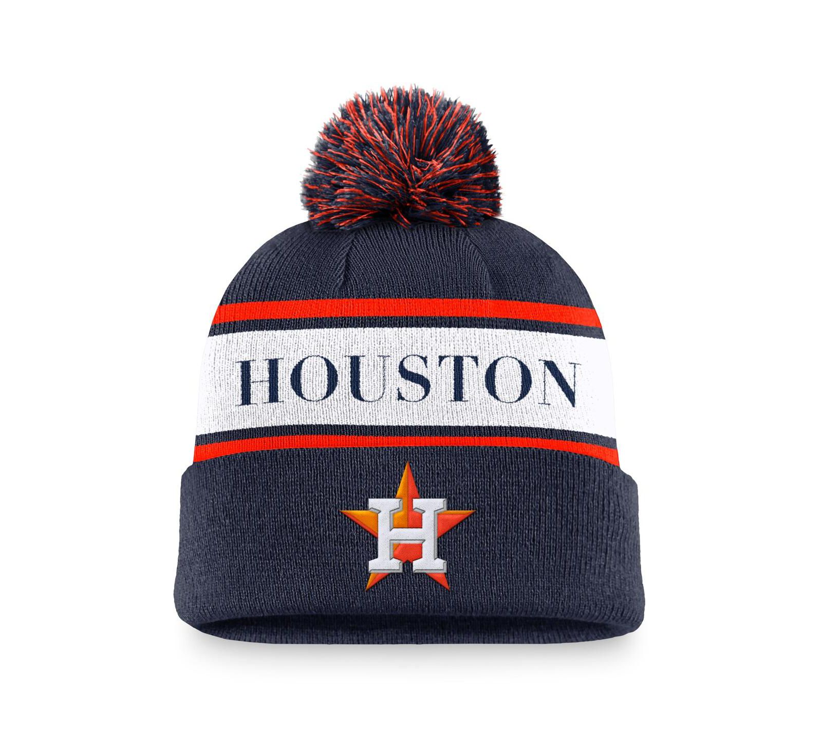 Nike Men's Navy Houston Astros Team Stripe Peak Cuffed Knit Hat with Pom