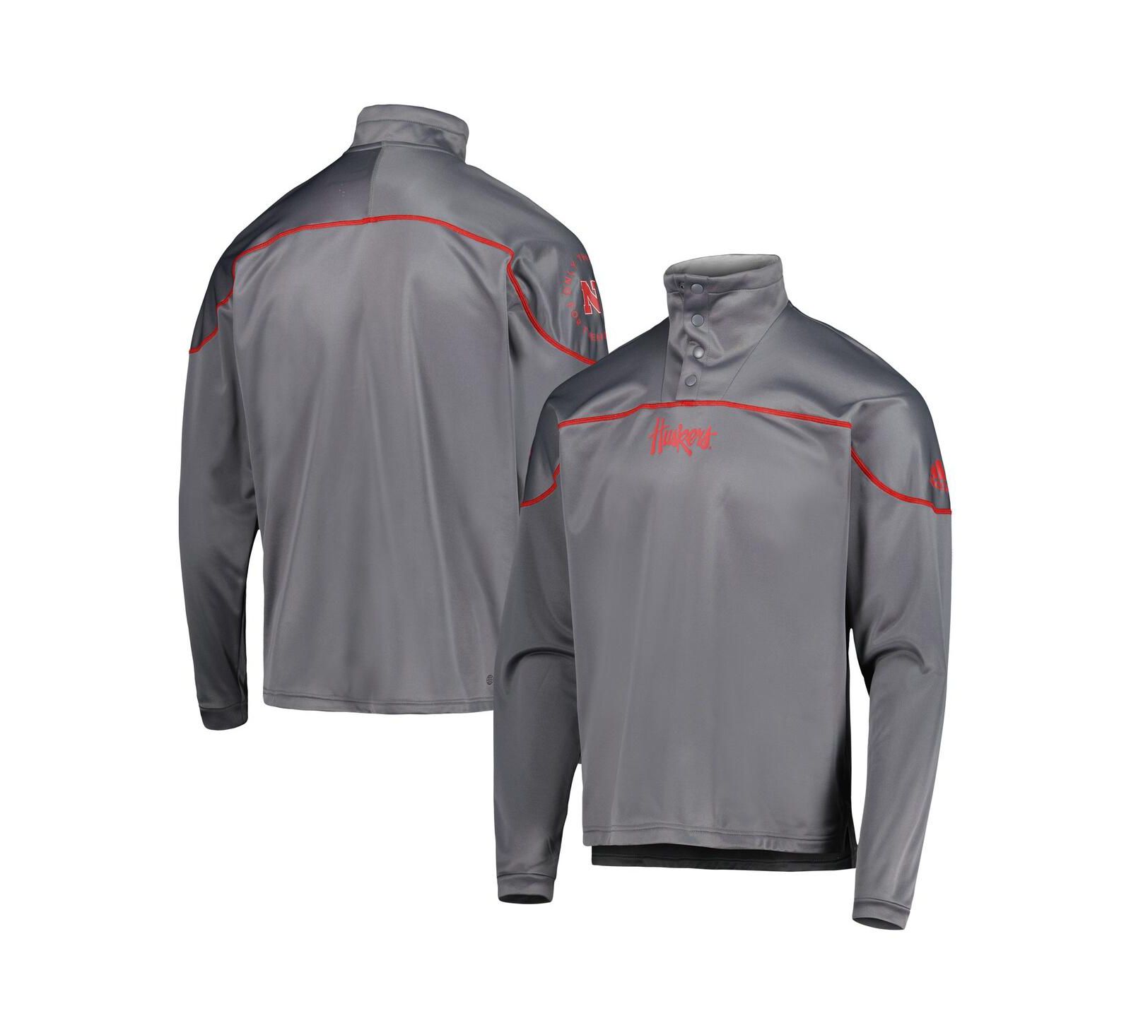 Adidas Men's Gray Nebraska Huskers AEROREADY Knit Quarter-Snap Jacket