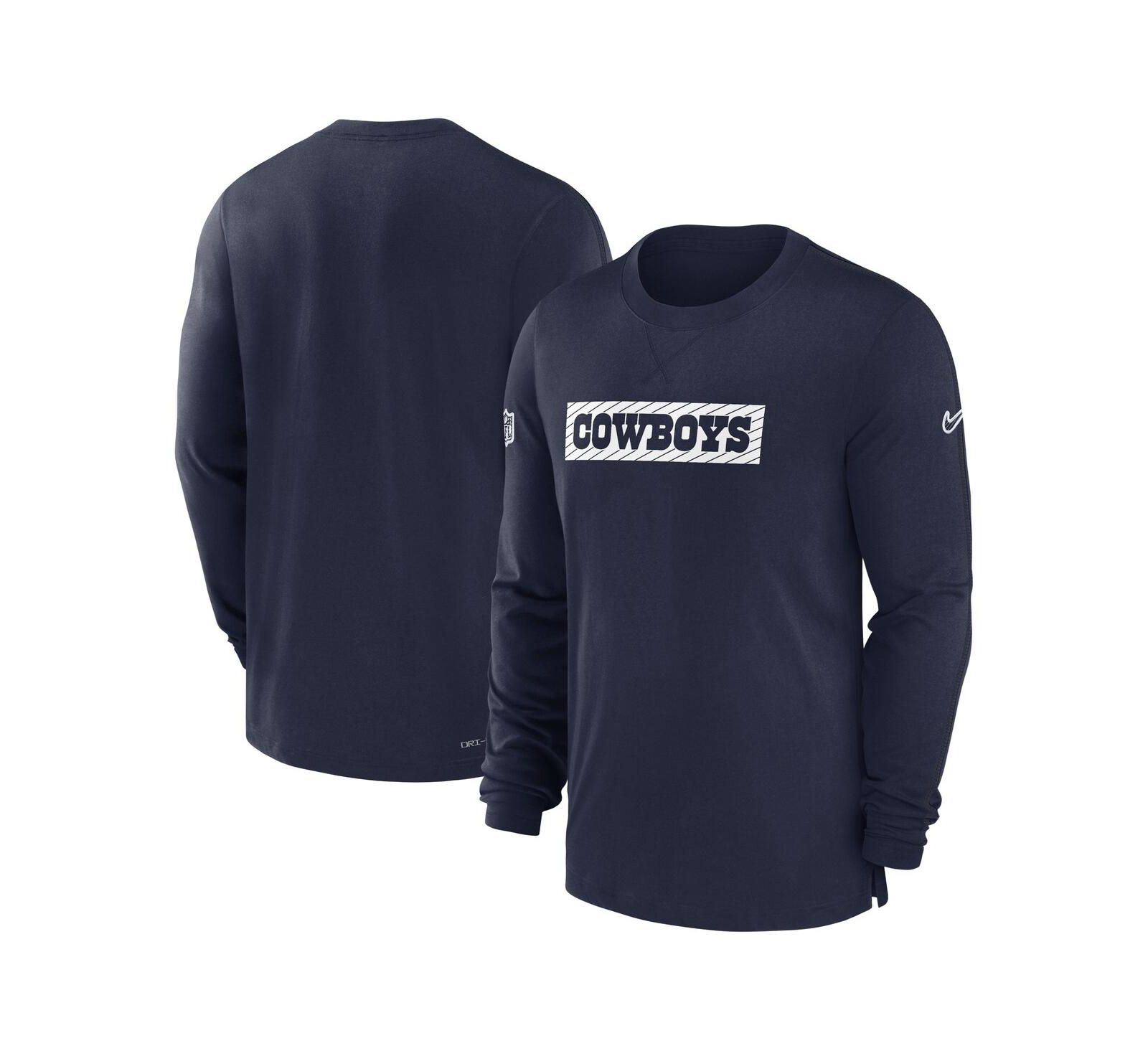 Мужской лонгслив Nike Dallas Cowboys 2024/25 Sideline Player Tri-Blend Performance темно-синий