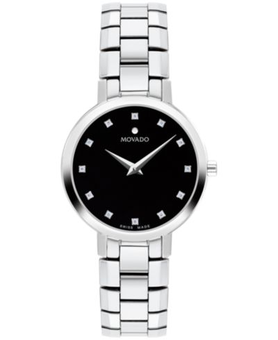 Movado Женские часы Faceto Swiss Quartz Stainless Steel с бриллиантами 28mm