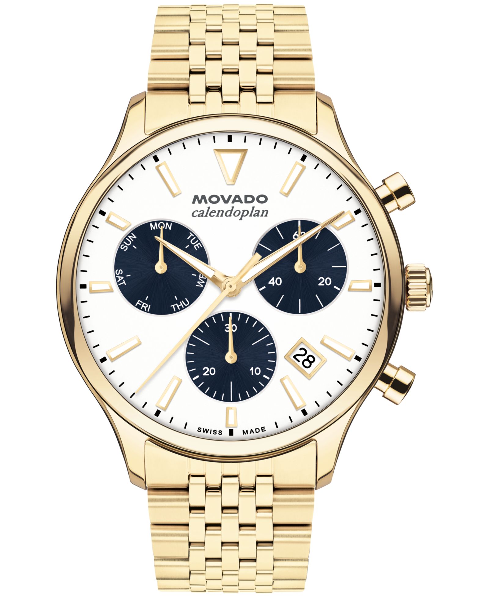 Часы Movado Men's Calendoplan Swiss Quartz Chrono Ionic Plated Light Gold Steel 43mm