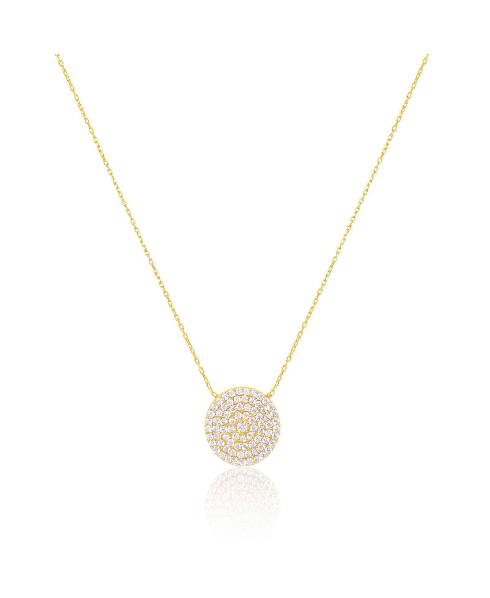 Etoielle Yellow Gold Tone CZ Circle Disc Necklace