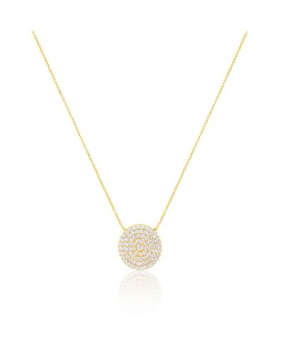 Etoielle Yellow Gold Tone CZ Circle Disc Necklace