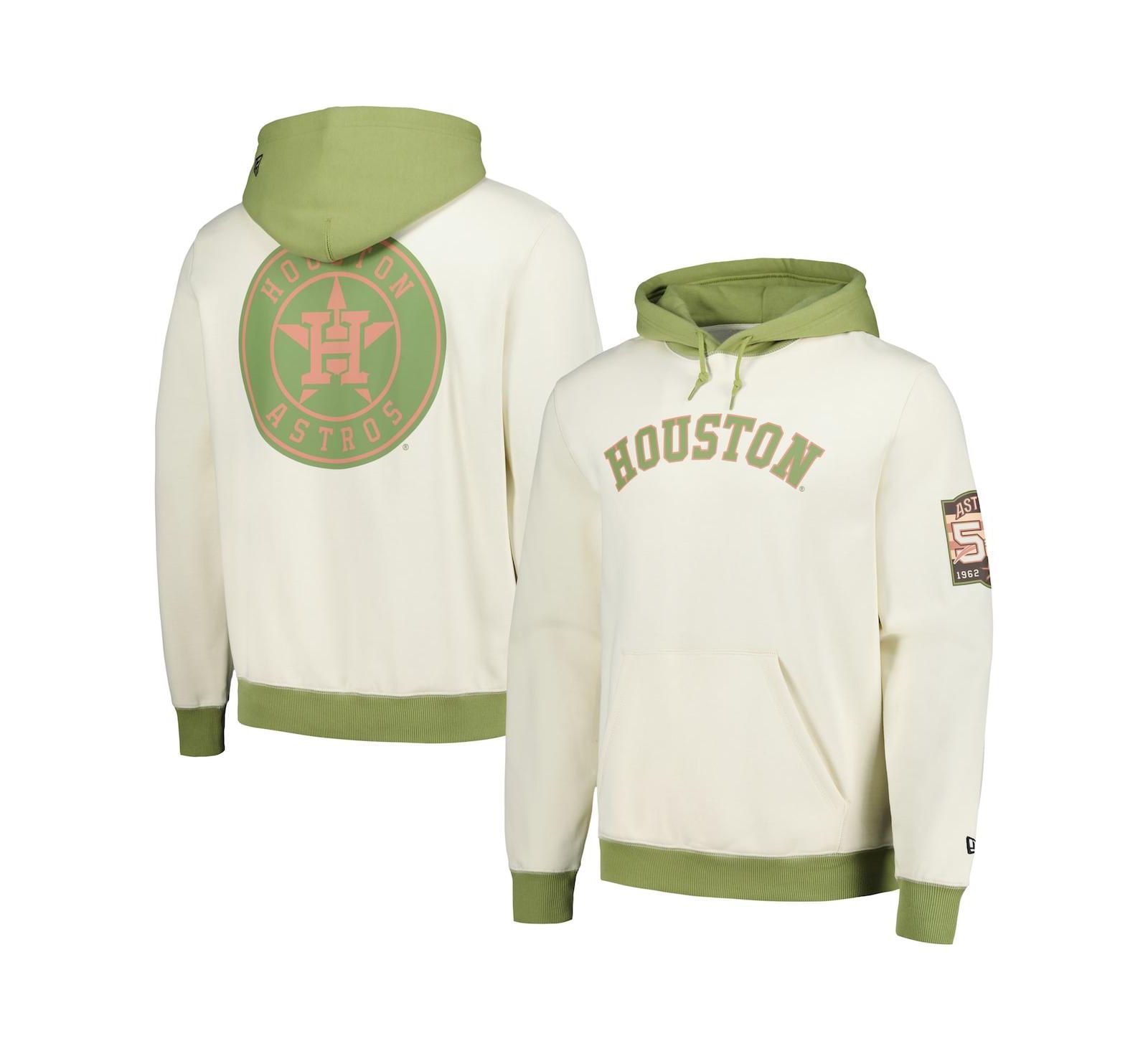 New Era Men's Cream/Green Houston Astros Color Pop Pullover Hoodie