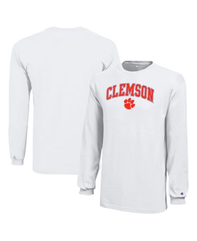 Champion Big Boys and Girls White Clemson Tigers Arch Over Logo Long Sleeve T-Shirt