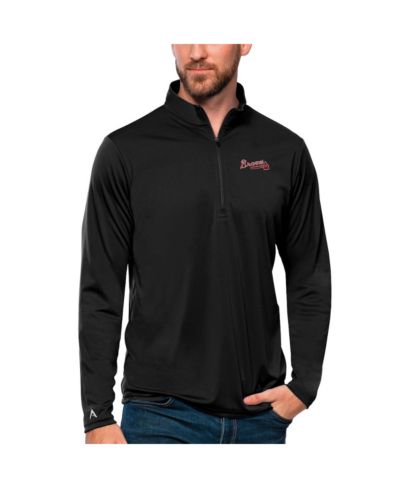 Antigua Men's Black Atlanta Braves Tribute Quarter-Zip Pullover Top