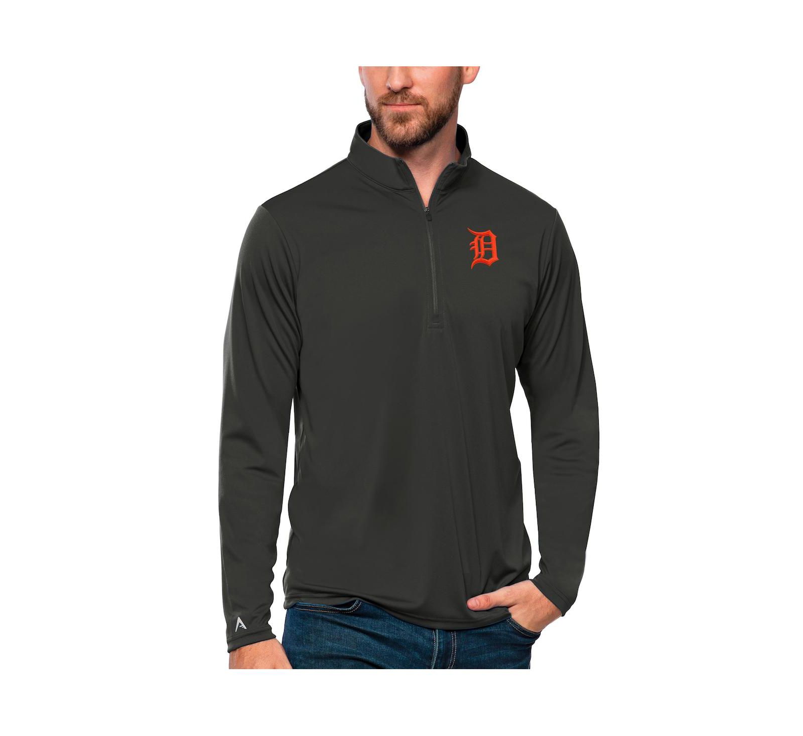 Мужской джемпер Antigua Detroit Tigers Tribute с четверть-молнией, цвет Charcoal