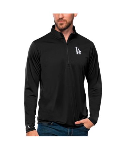 Antigua Men's Black Los Angeles Dodgers Tribute Quarter-Zip Pullover Top