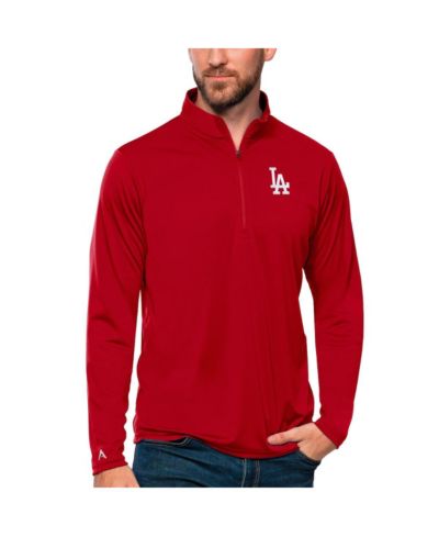 Antigua Men's Red Los Angeles Dodgers Tribute Quarter-Zip Pullover Top