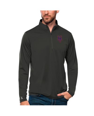 Antigua Men's Charcoal New York Mets Tribute Quarter-Zip Pullover Top