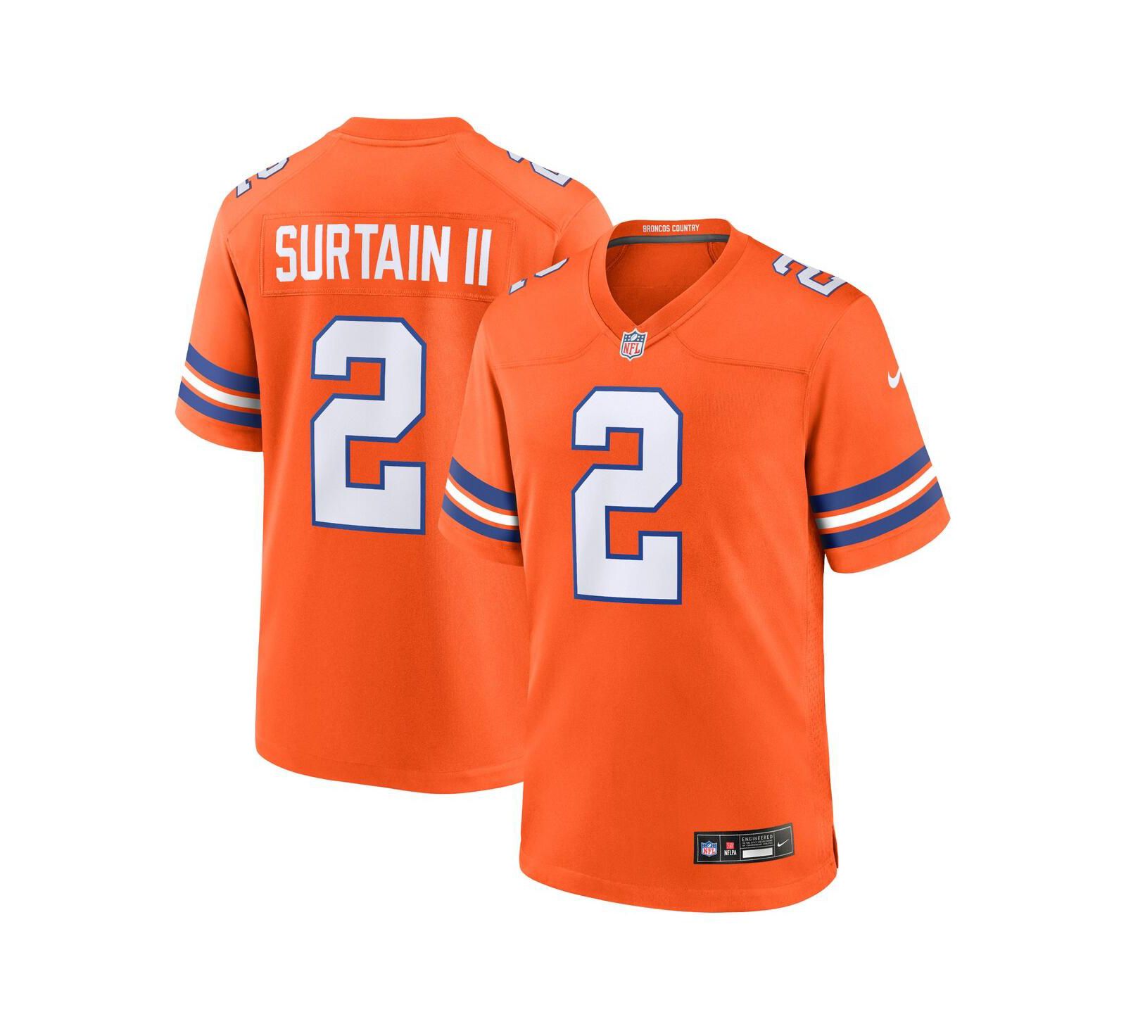 Мужская джерси Nike Patrick Surtain II Denver Broncos Mile High Collection 1977 Throwback оранжевая