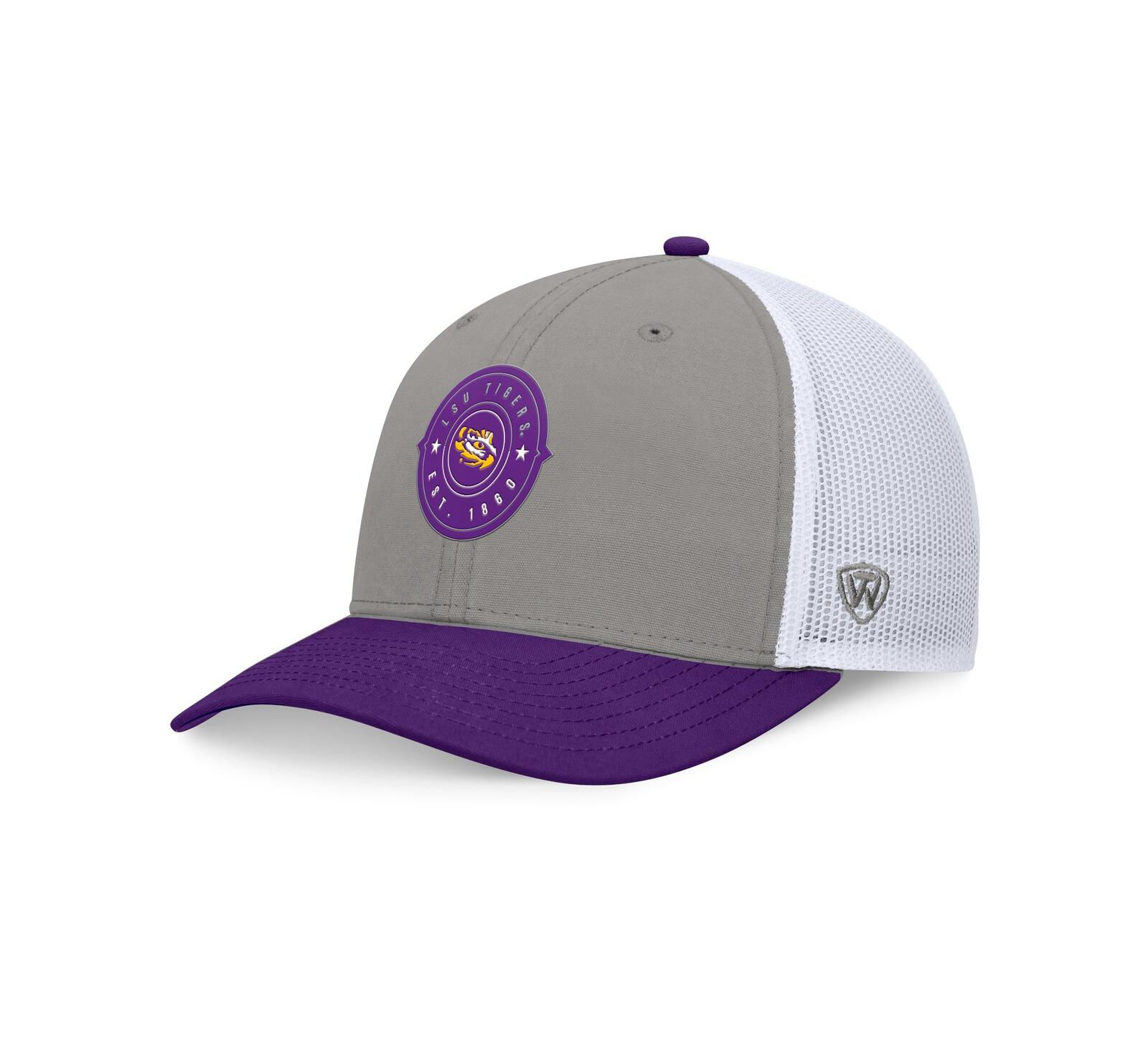 Top of the World Мужская кепка Trucker с регулируемым размером, серая/фиолетовая, LSU Tigers