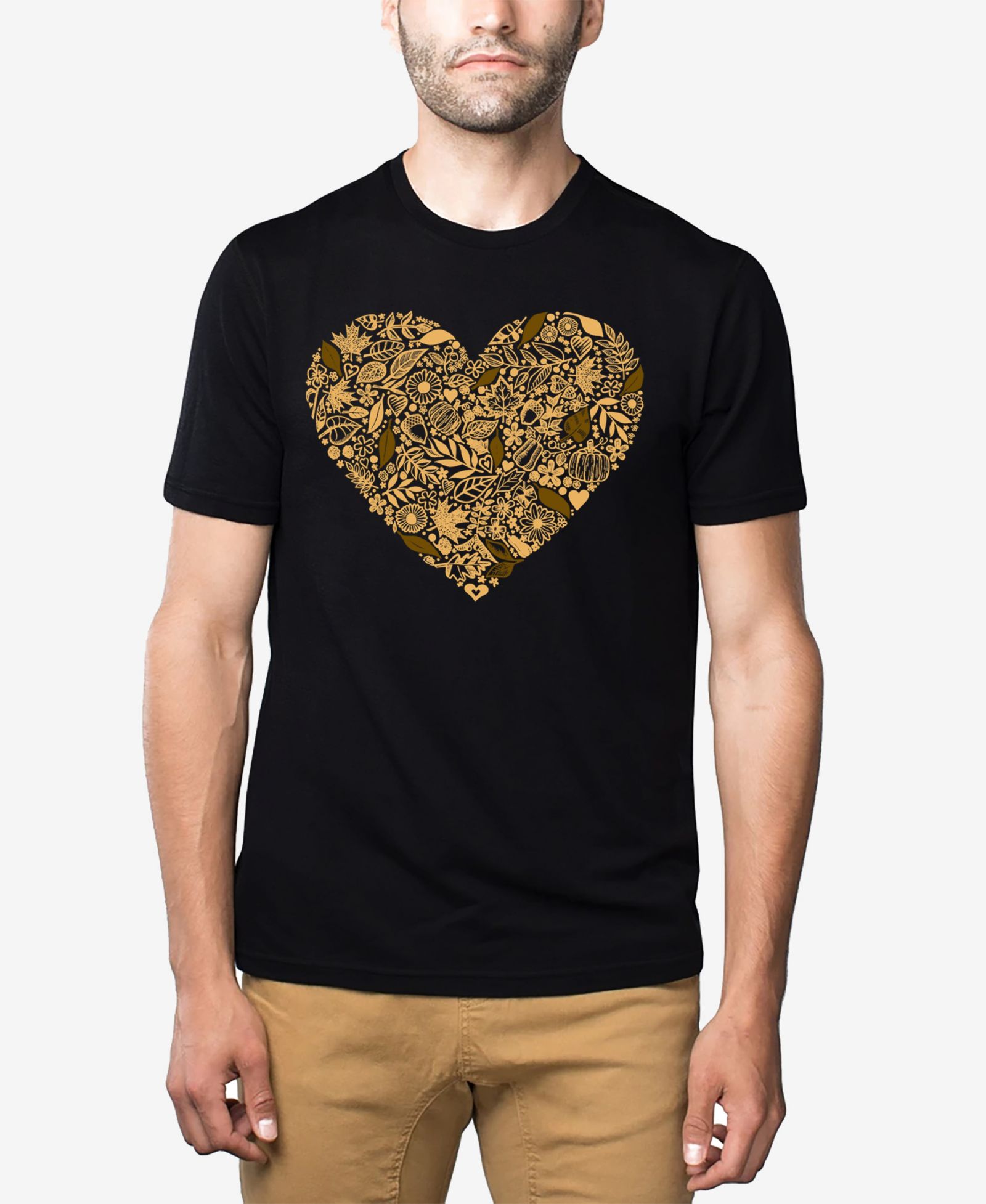 LA Pop Art Men's Cotton/Poly Blend Word Art T-Shirt - Fall Vibes Heart