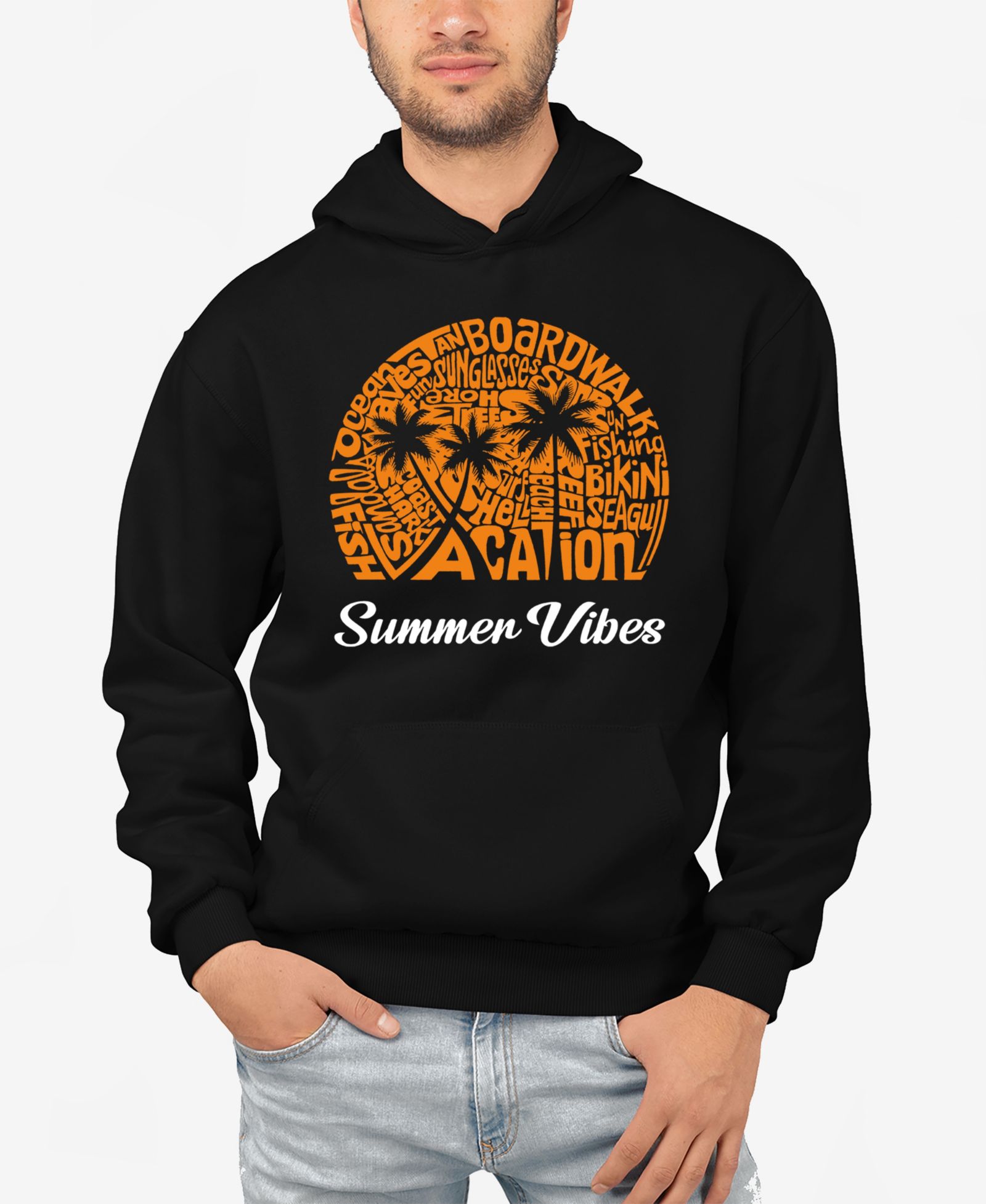 LA Pop Art Men's Summer Vibes Word Art Hooded Sweatshirt
