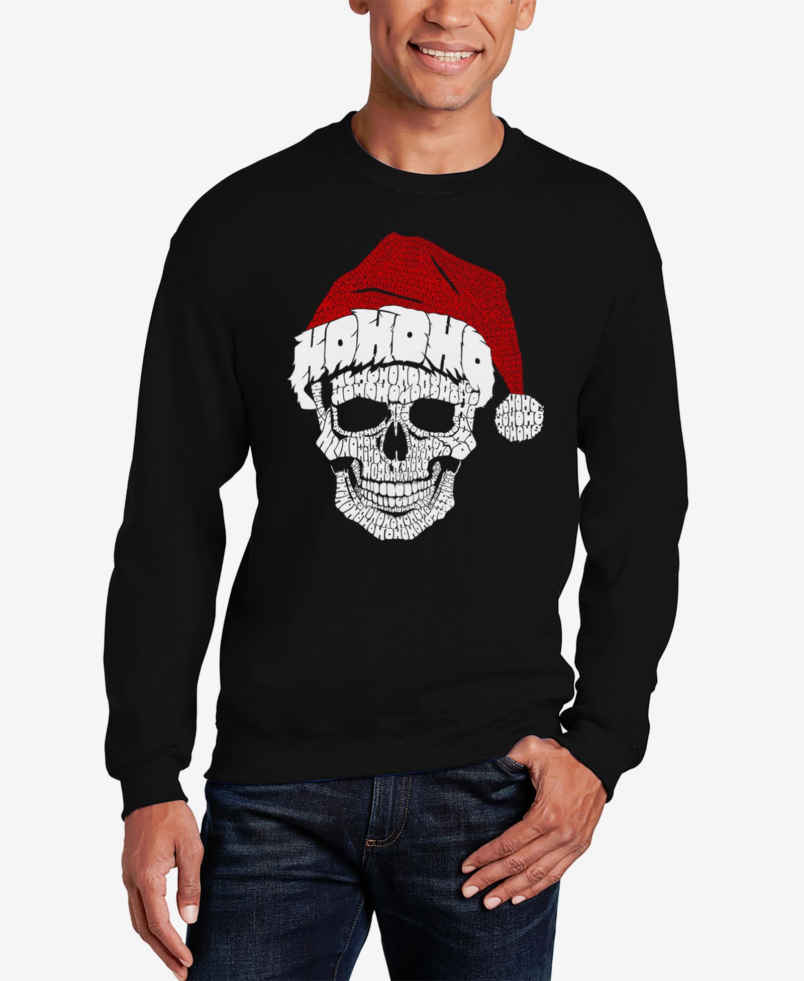 LA Pop Art Men's Santa Skull Word Art Crewneck Sweatshirt