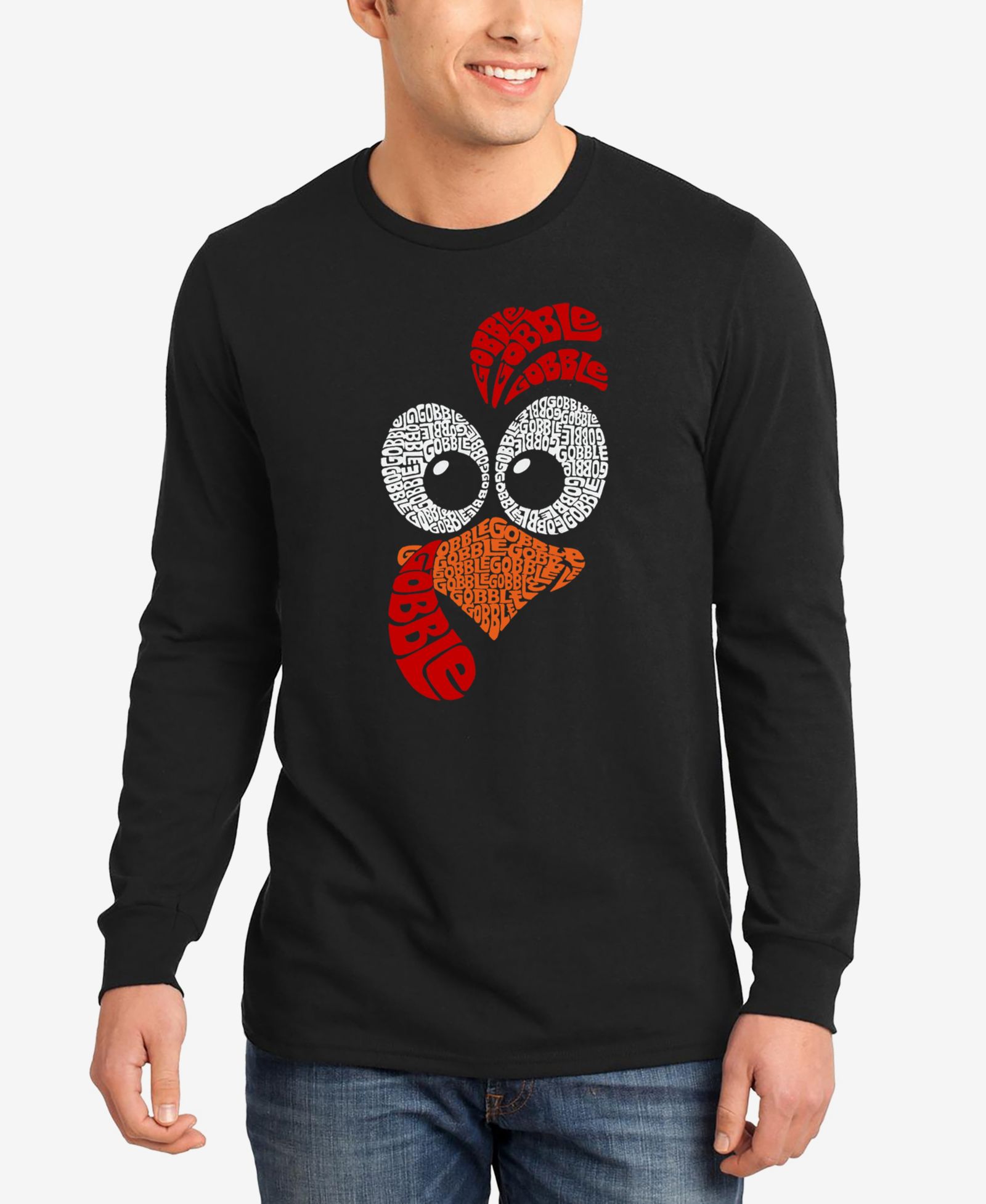 LA Pop Art Men's Turkey Face Word Art Long Sleeve T-Shirt