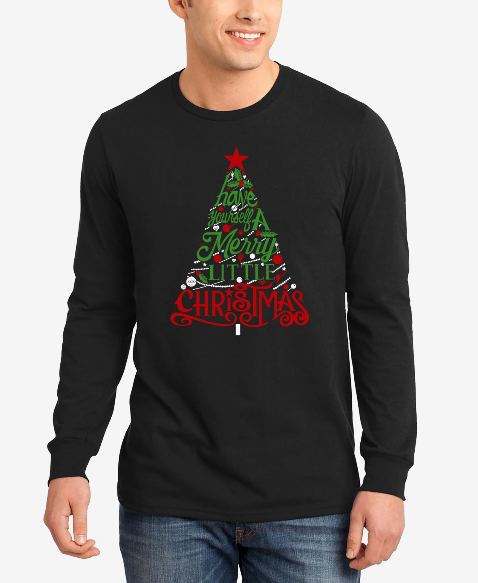 LA Pop Art Men's Have Yourself a Merry Little Christmas Word Art Long Sleeve T-Shirt