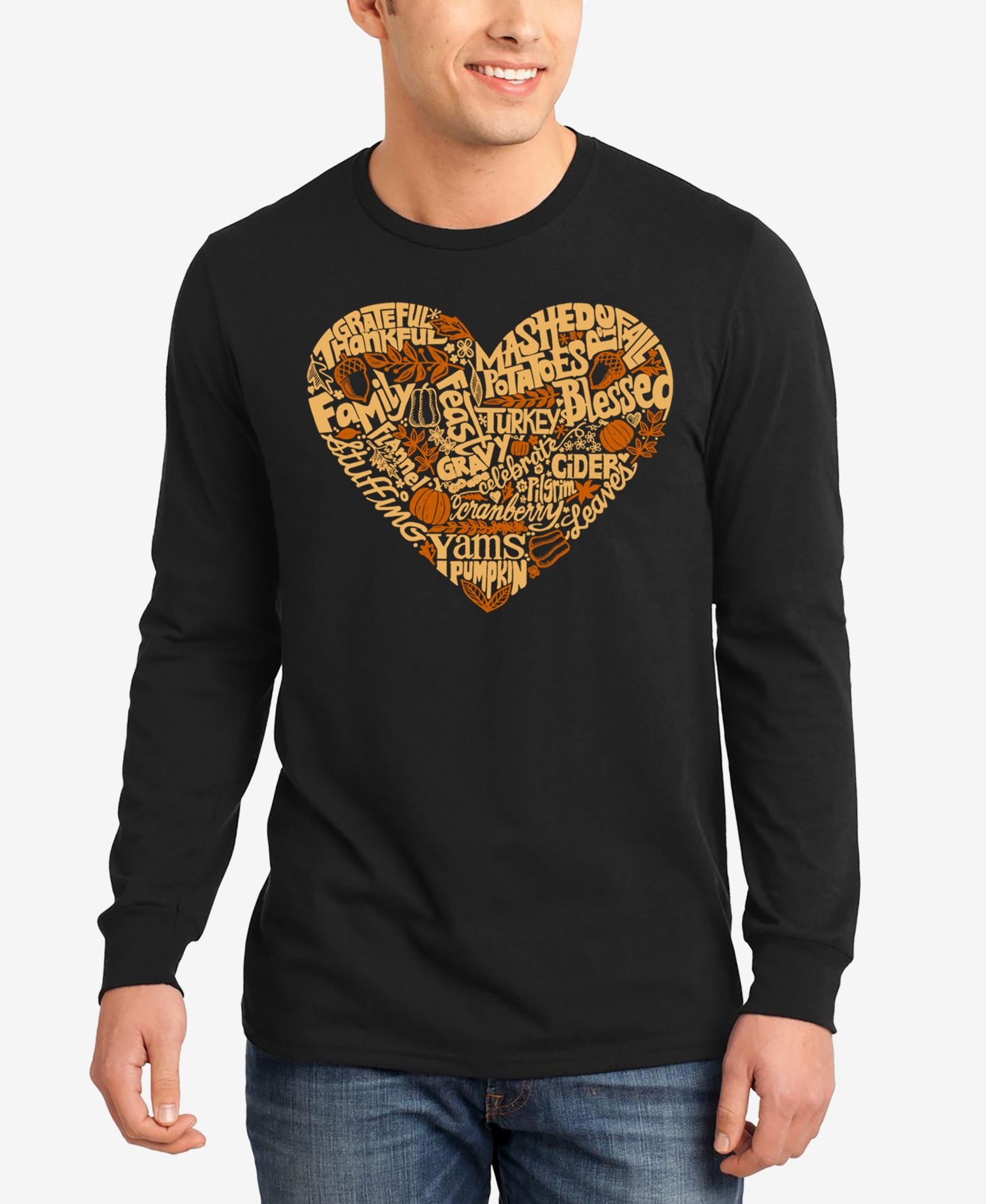 LA Pop Art Men's Thanksgiving Heart Word Art Long Sleeve T-Shirt
