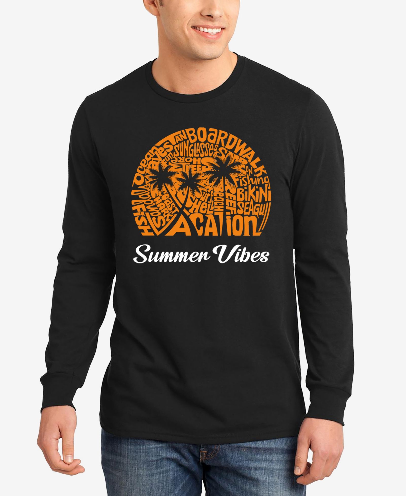 LA Pop Art Men's Summer Vibes Word Art Long Sleeve T-Shirt