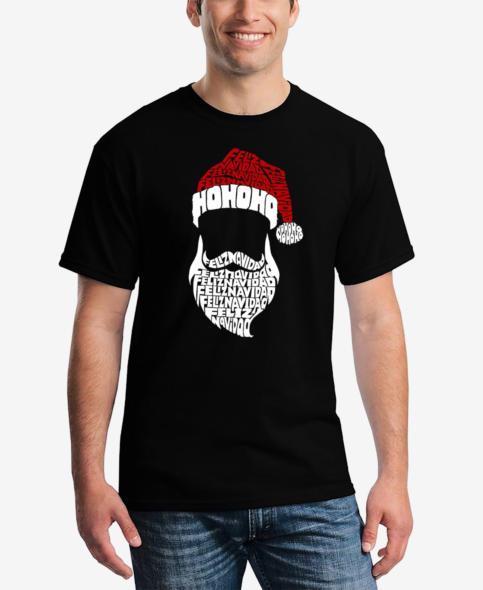 LA Pop Art Men's Feliz Navidad Santa Claus Word Art T-Shirt