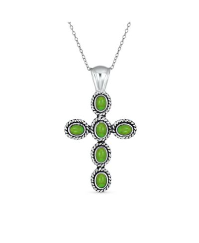 Bling Jewelry Religious Blue Turquoise Cross Pendant Necklace .925 Sterling Silver
