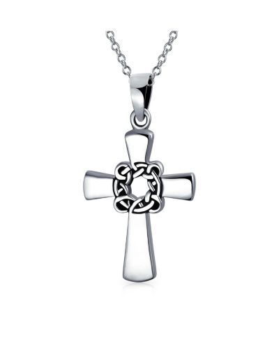 Bling Jewelry Viking Irish Celtic Knot Eternal Thorns of Christ Cross Pendant Necklace Sterling Silver 16 Inch