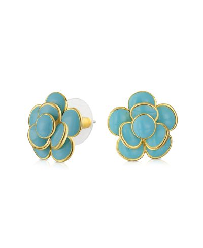 Bling Jewelry Серьги-гвоздики с розой из красной эмали и 14K желтым напылением