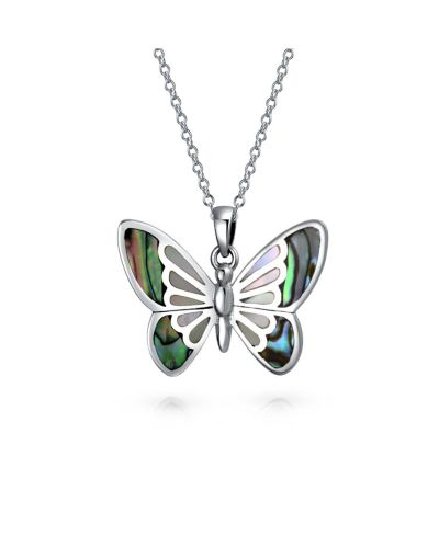 Bling Jewelry Iridescent Rainbow Abalone Shell Butterfly Pendant Necklace Sterling Silver