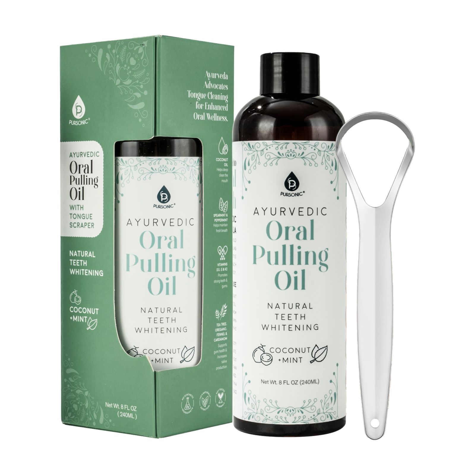 Ayurvedic Oral Pulling Oil with Tongue Scraper