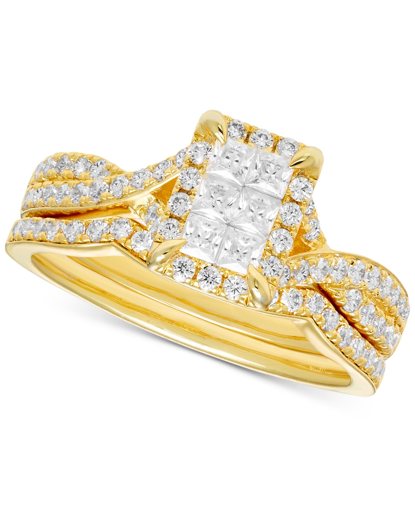 Набор из двух колец с изумрудом в форме капли, 3/4 ct. t.w., 14k Gold