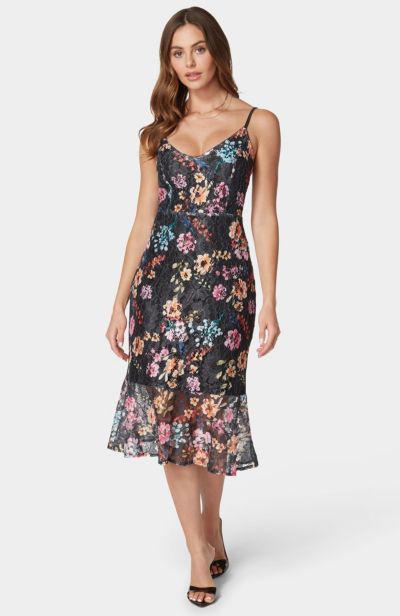 Bebe Женское миди-платье с принтом и кружевом