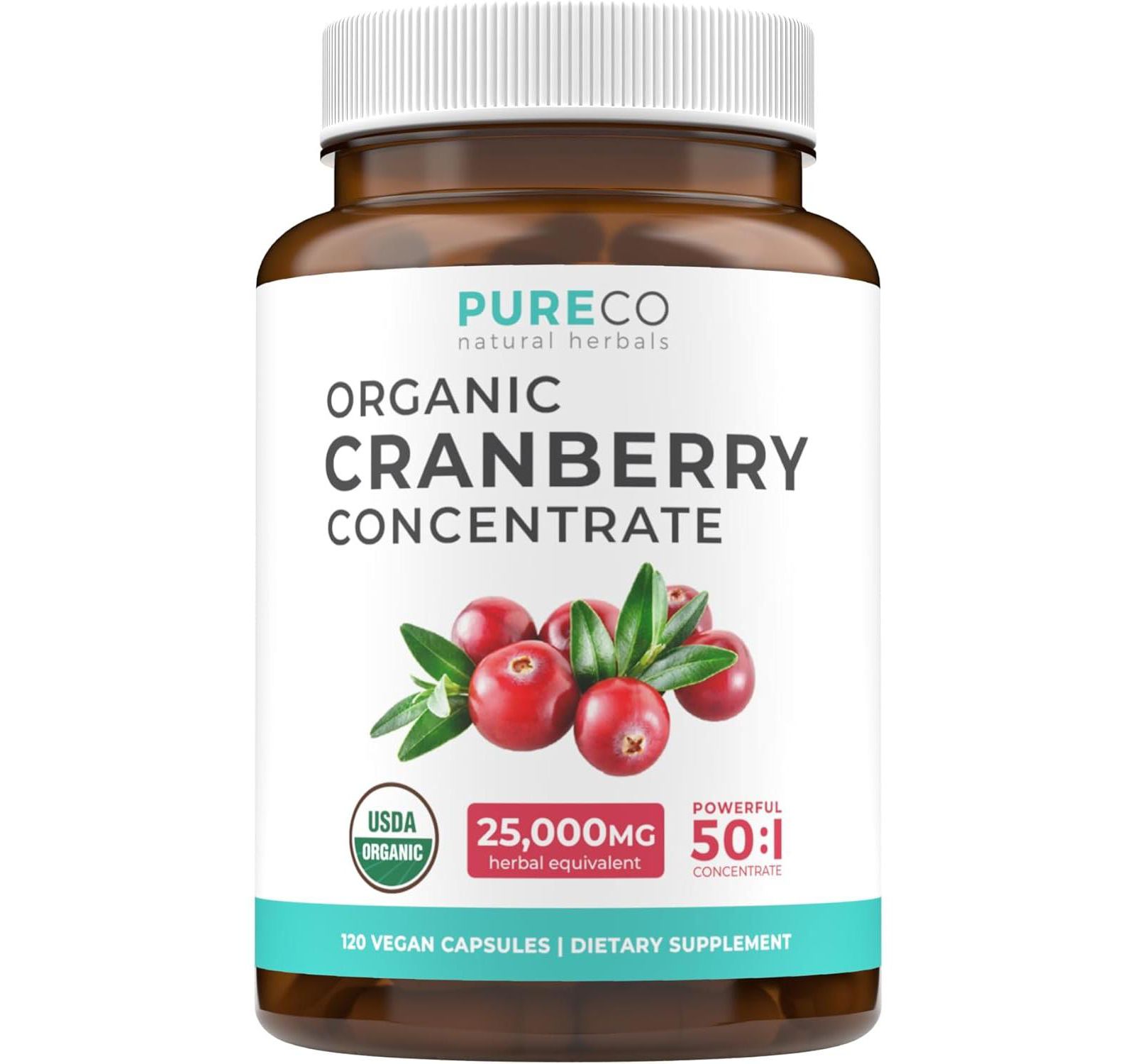 Pure Co Organic Концентрат клюквы в капсулах, для поддержки мочевыводящих путей, 120 шт