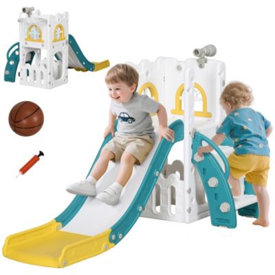 Qaba 5 in 1 Toddler Slide with Basketball Hoop for 1-3 Years Olds,