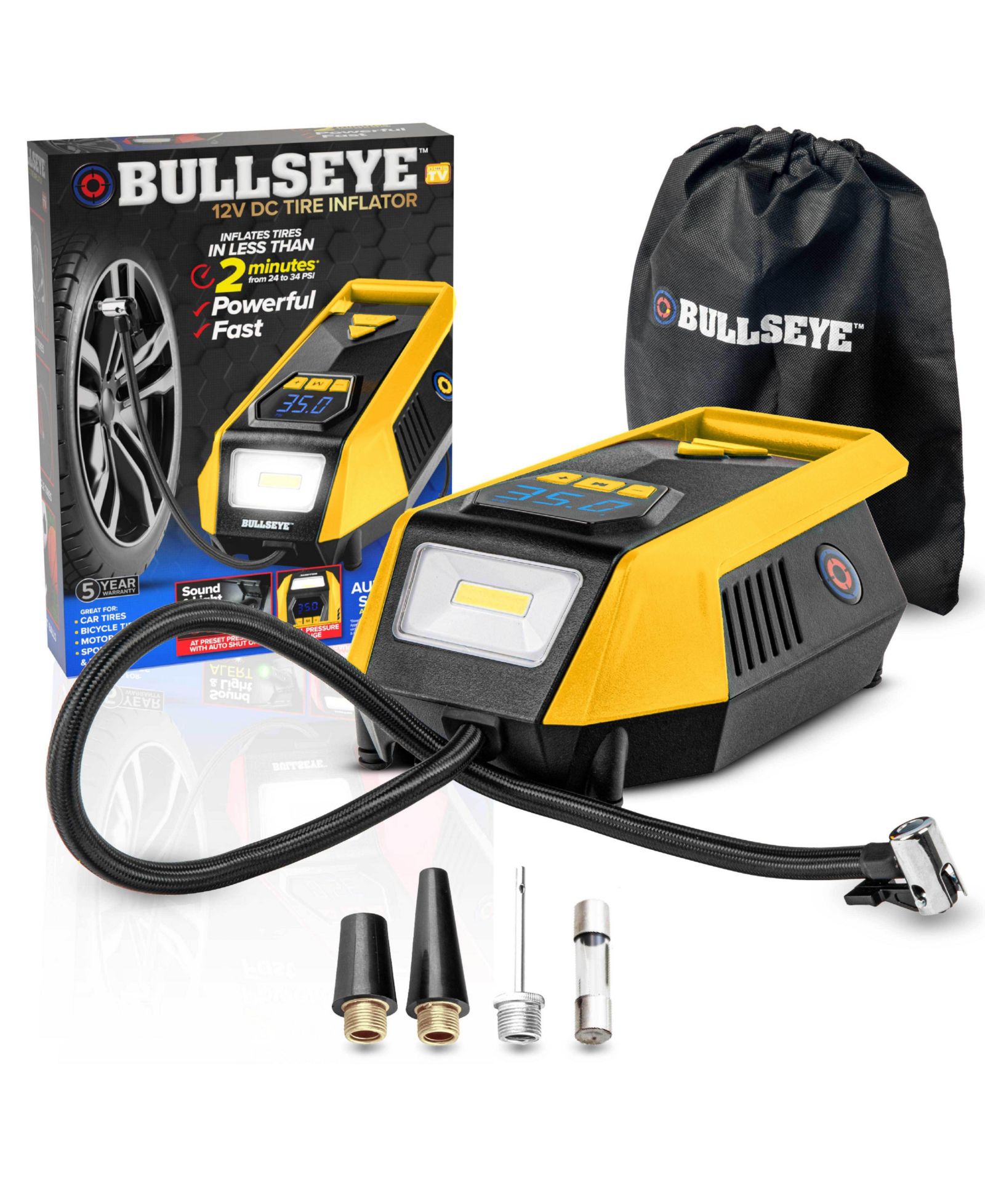 BULLSEYE 150 PSI Handheld Tire Inflator with Digital Pressure Gauge, Sound and Light Alert
